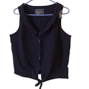 Anthropologie Navy Tie Front Top
